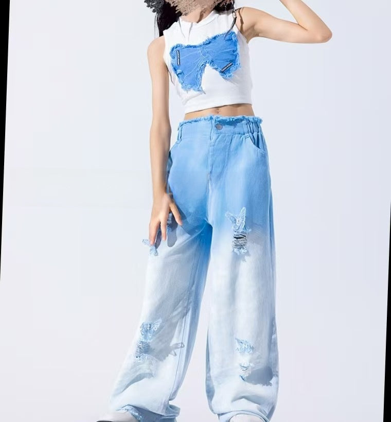 Sleeveless Ripped Jeans - Girls two-piece set