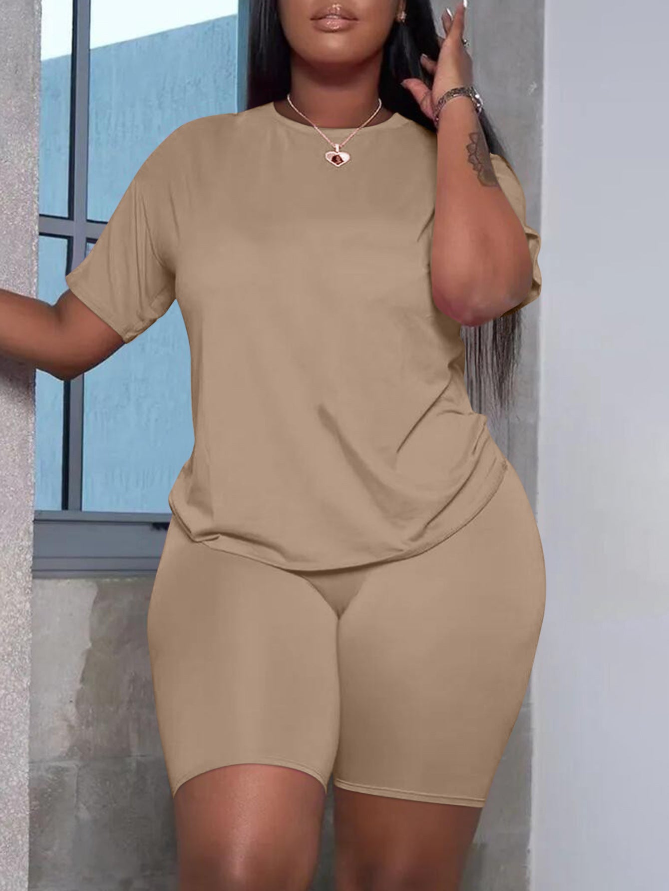 Women's Casual Solid Color T-shirt Two-Piece Set