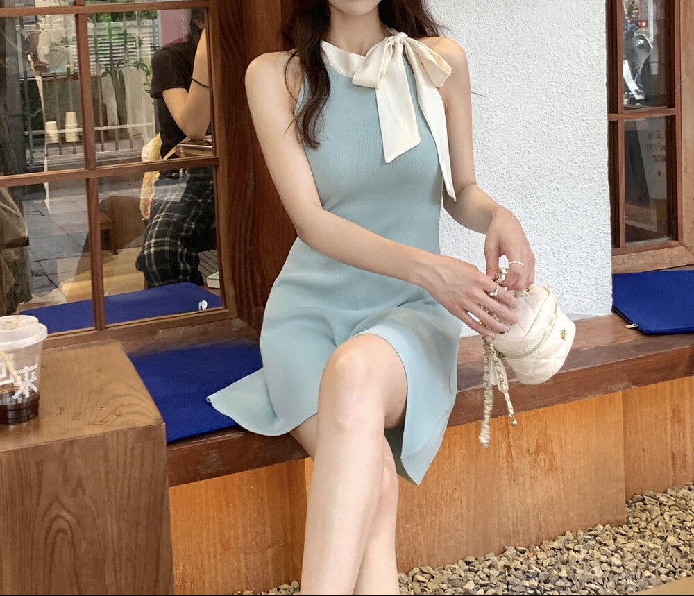 Women's Knit Dress with Tie Design