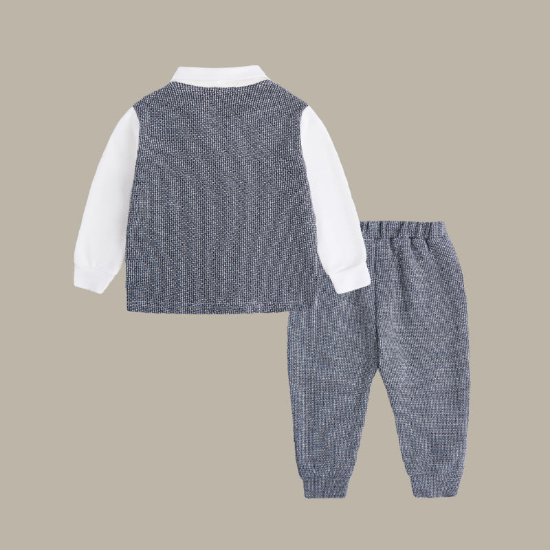 Boys' Formal Two-Piece Suit Cotton Shirt and Vest Set