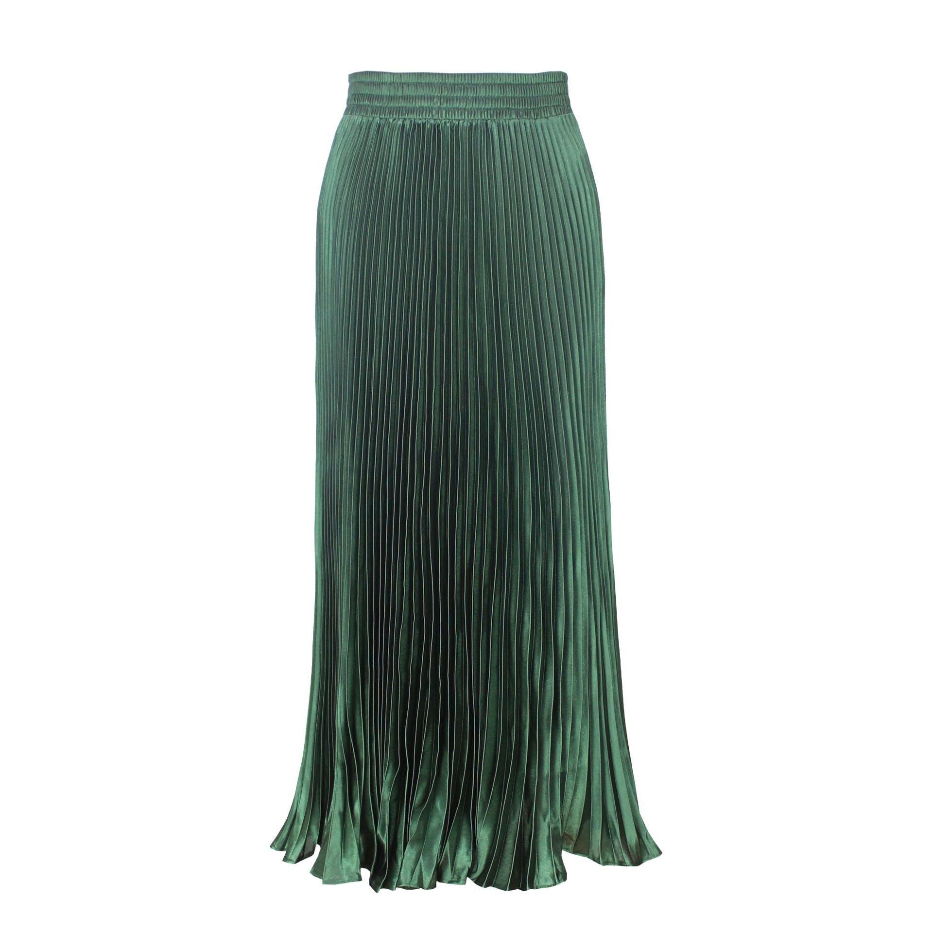 Satin Pleated Midi Skirt High Waist