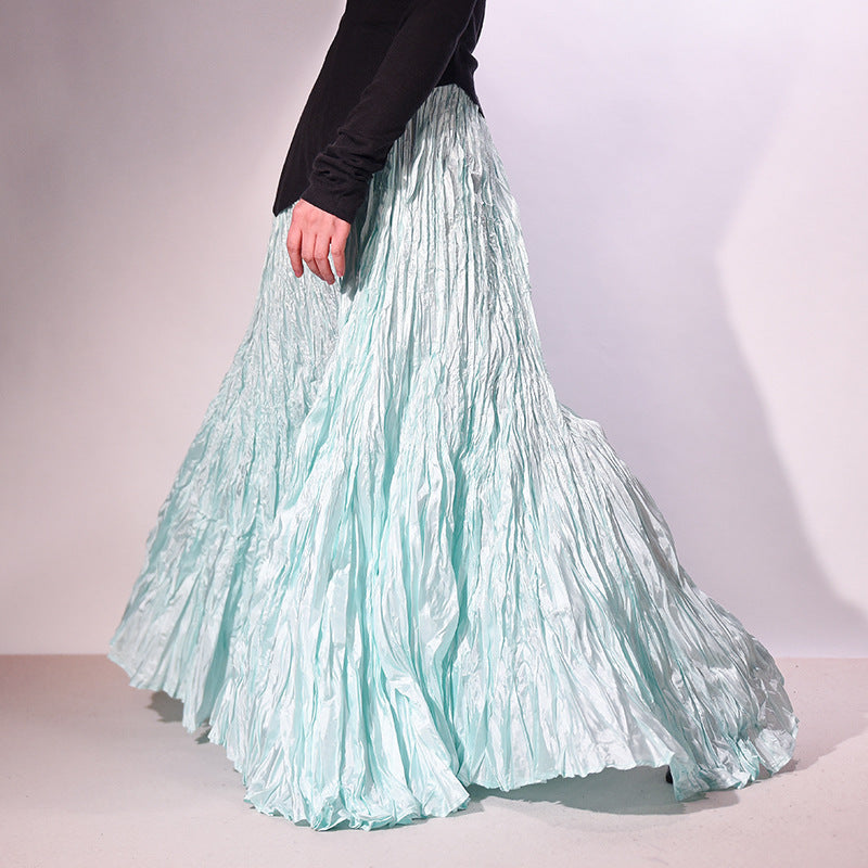 Textured Pleated Long Skirt for Women