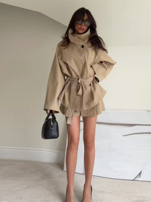 Sophisticated style belted cuff trench jacket