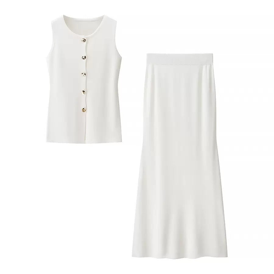 Women's Slim Knitted Vest and Skirt Set
