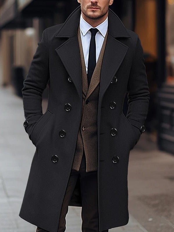 Long Woolen Coat Double-Breasted Trench Coat
