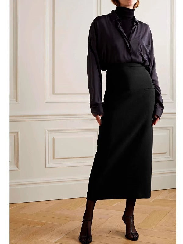 High-Waisted Wool Mid-Length Skirt
