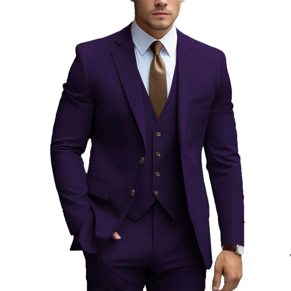 Men's Slim Fit Three-Piece Suit for Wedding and Business