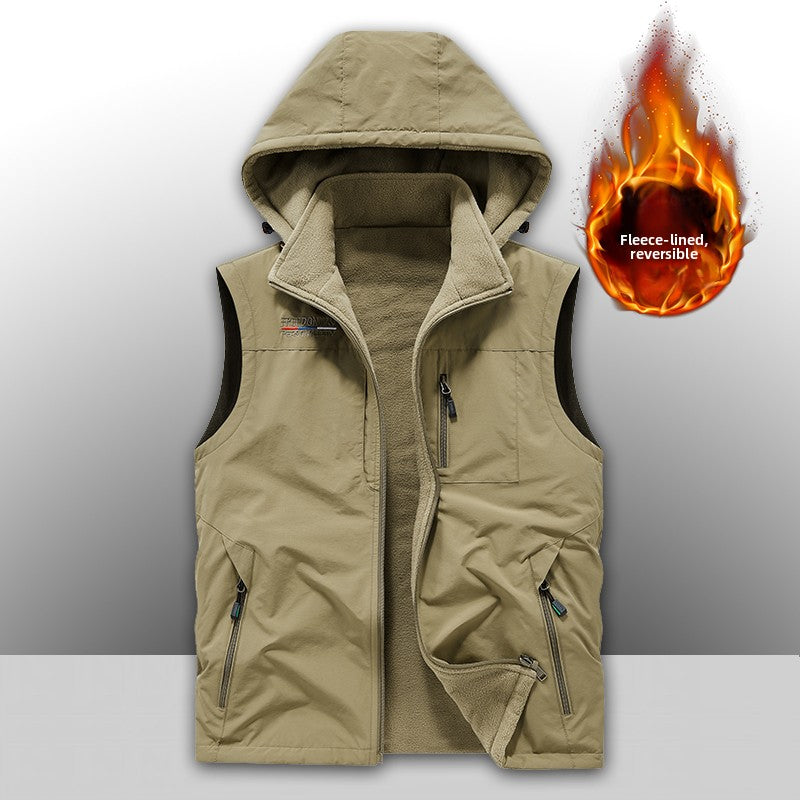 Reversible Fleece-Lined Multi-Pocket Vest for Men