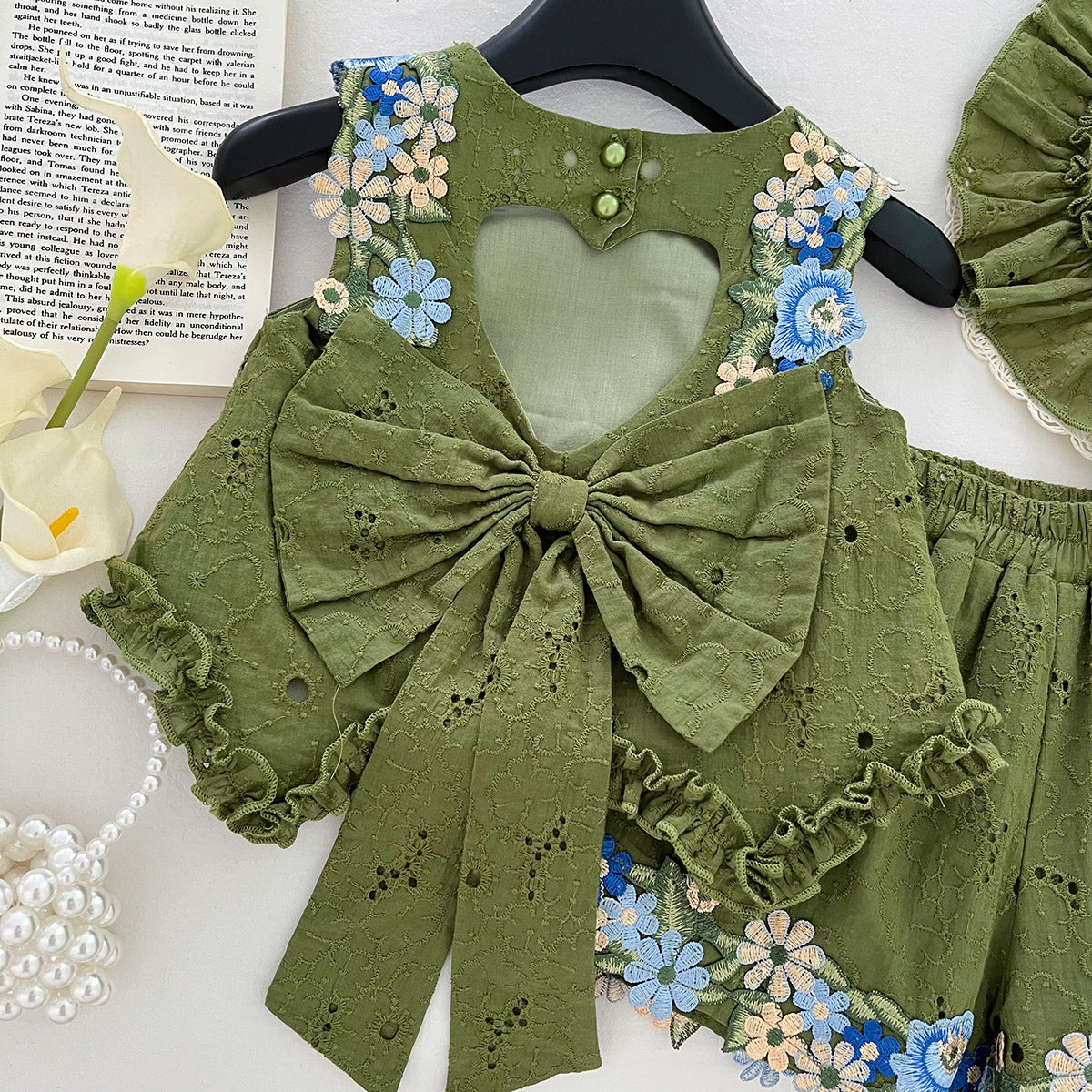 Girls' Floral Backless Top and Shorts Set