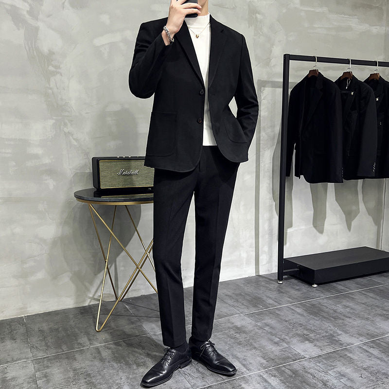 Men's Slim Fit Wool Blend Suit Two-Piece Set