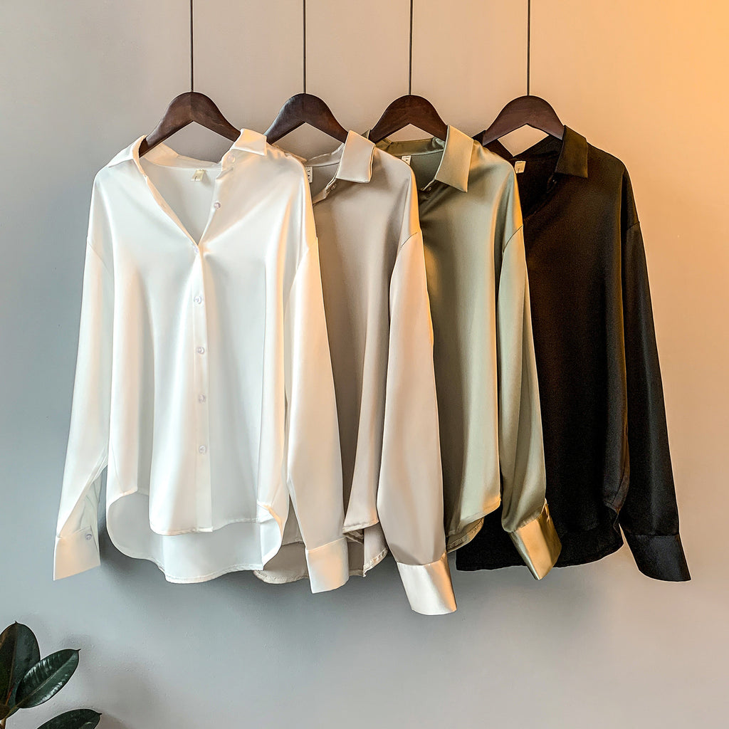 Long-sleeved satin shirt for women