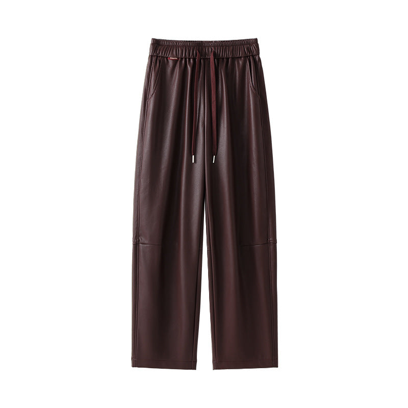 Women's Matte PU Leather High Waisted Tapered Pants