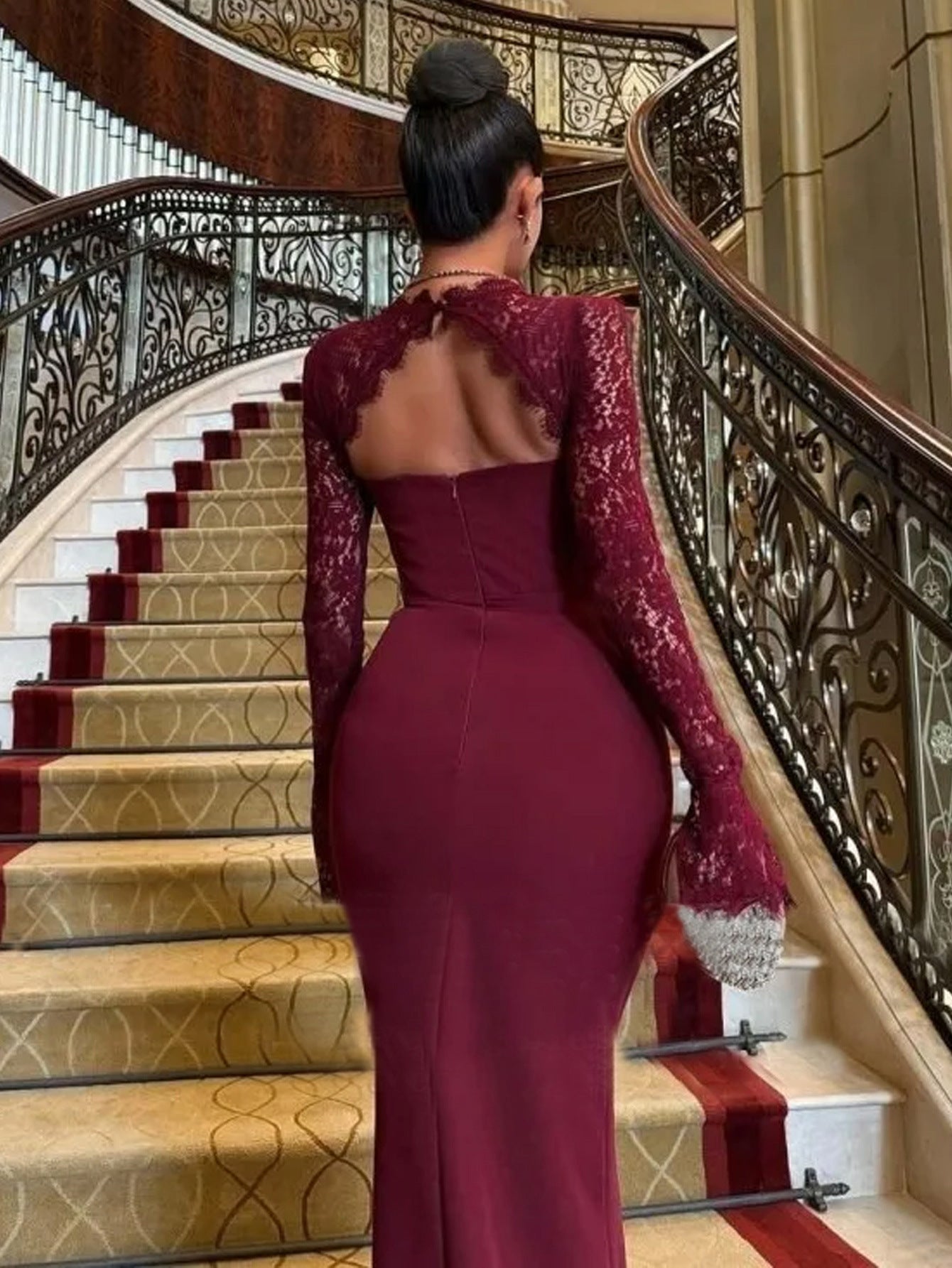 Long Sleeve Lace Evening Dress