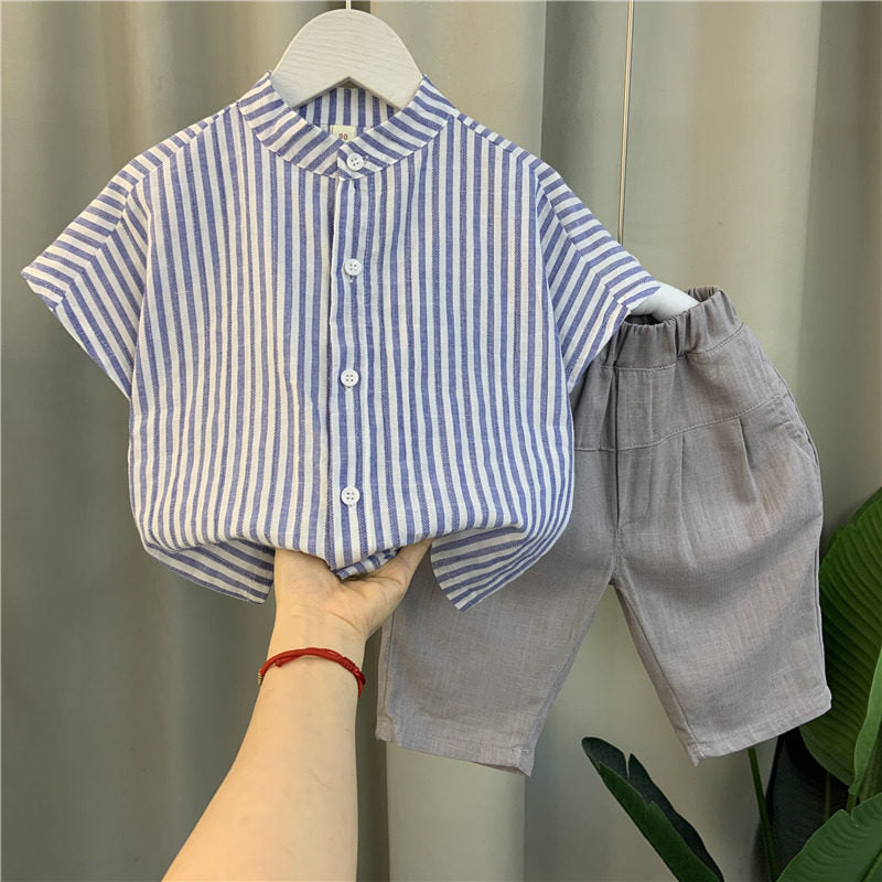 Boys' Summer Cotton Linen Shirt Set