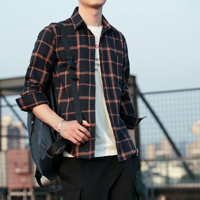 Men's Brushed Plaid Long Sleeve Shirt