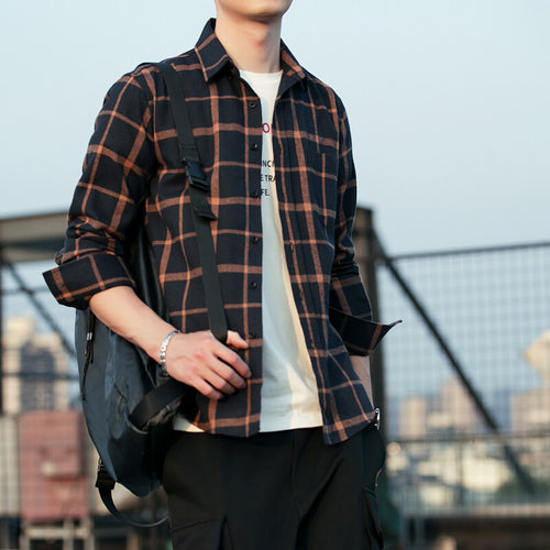 Men's Brushed Plaid Long Sleeve Shirt