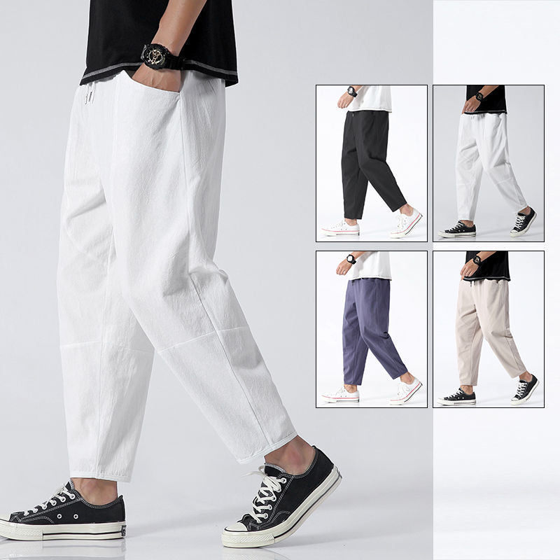 Men's Summer Cotton Linen Casual Cropped Pants