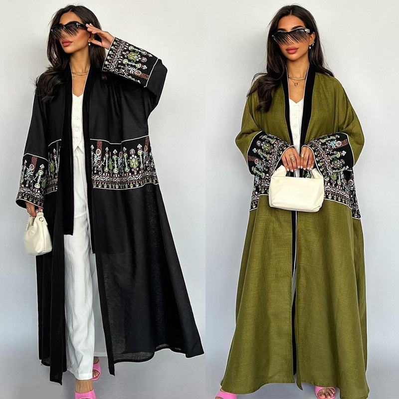 Cardigan with embroidered patterns and long robe