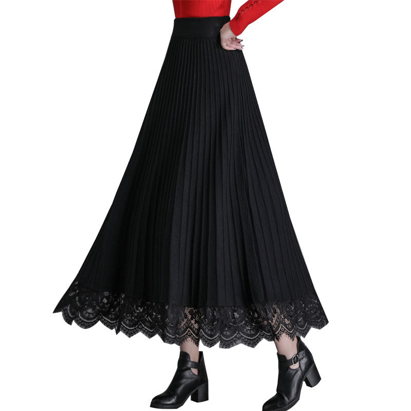 Women's Knitted Pleated Mid-Length Skirt