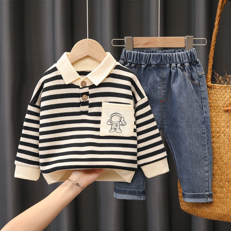 Children's Striped Polo Shirt and Pants Set