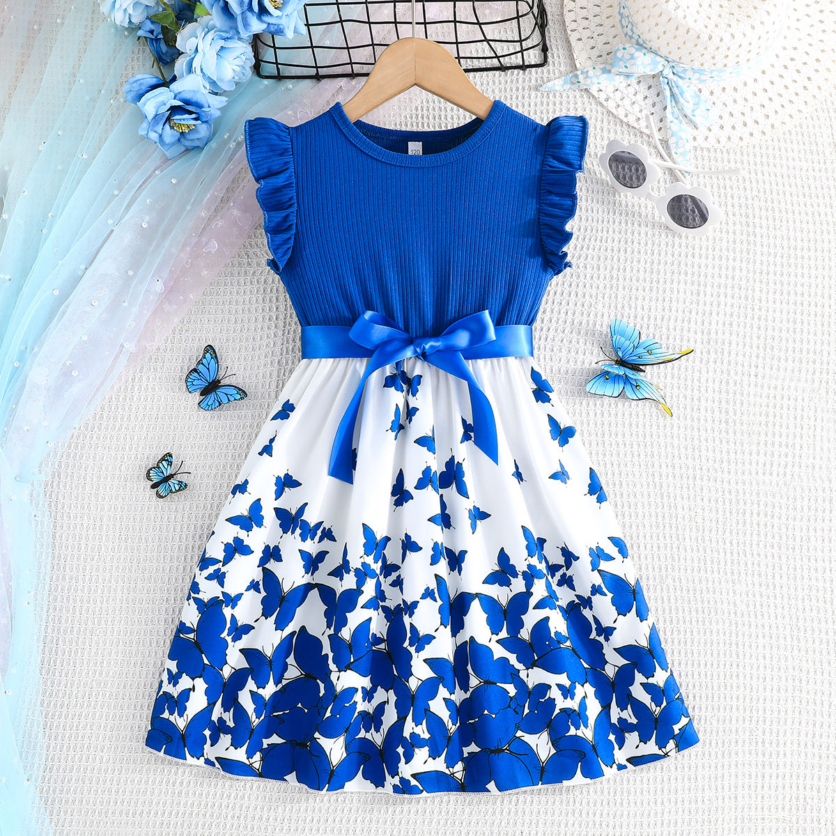 Girls' Flutter Sleeve Butterfly Print Dress