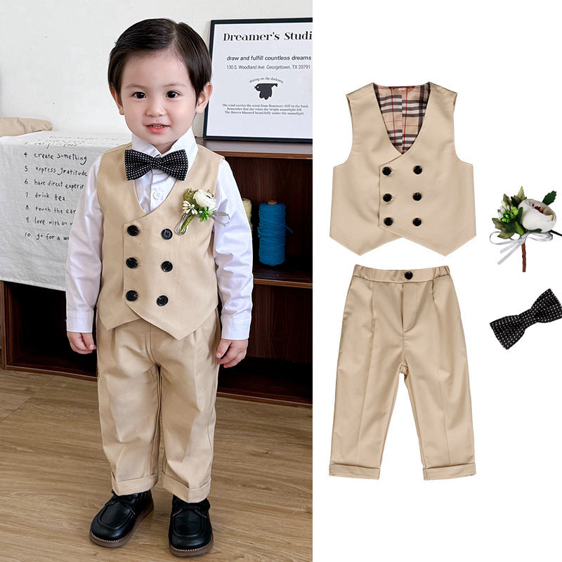 Boys' Formal Suit Set with Bow Tie and Corsage
