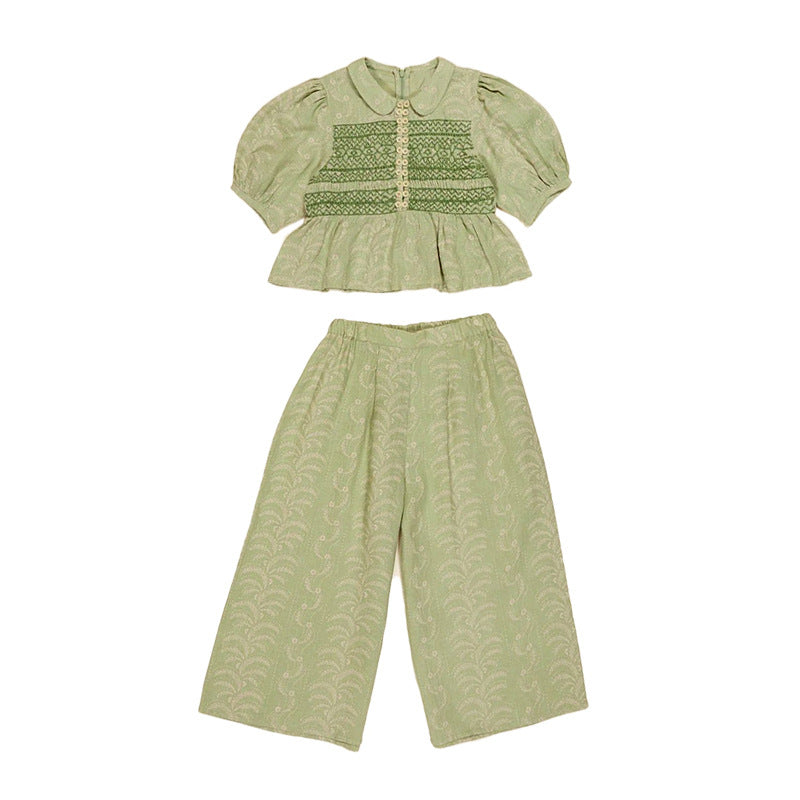 Girls' Summer Two-Piece Outfit with Floral Design