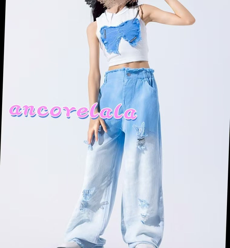 Sleeveless Ripped Jeans - Girls two-piece set