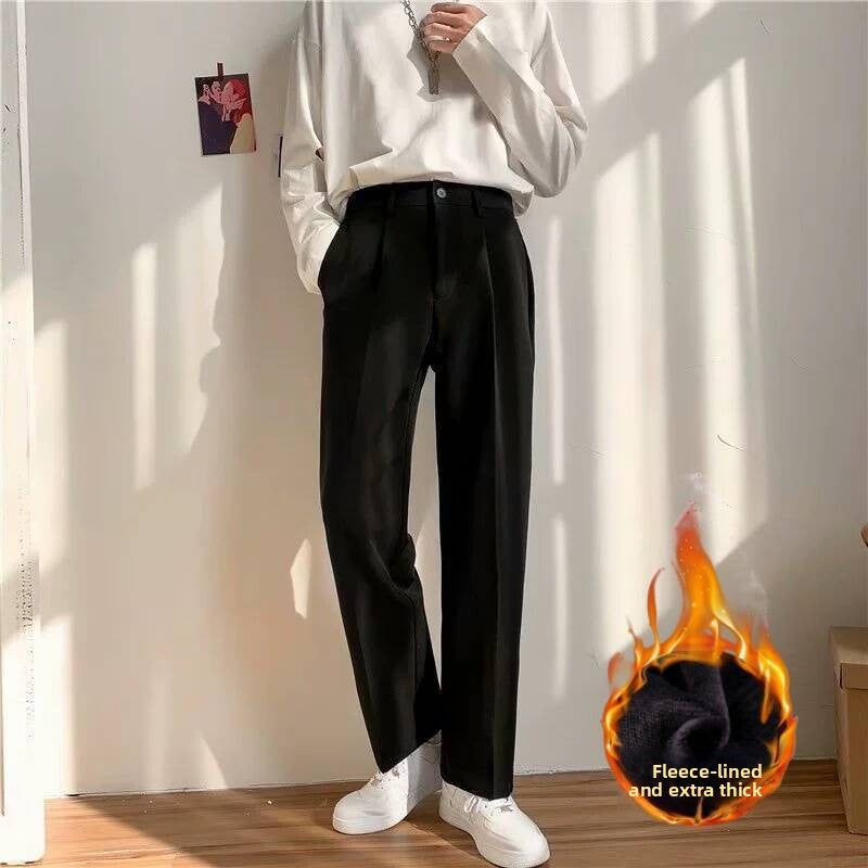Men's Fleece-Lined Straight Leg Casual Trousers
