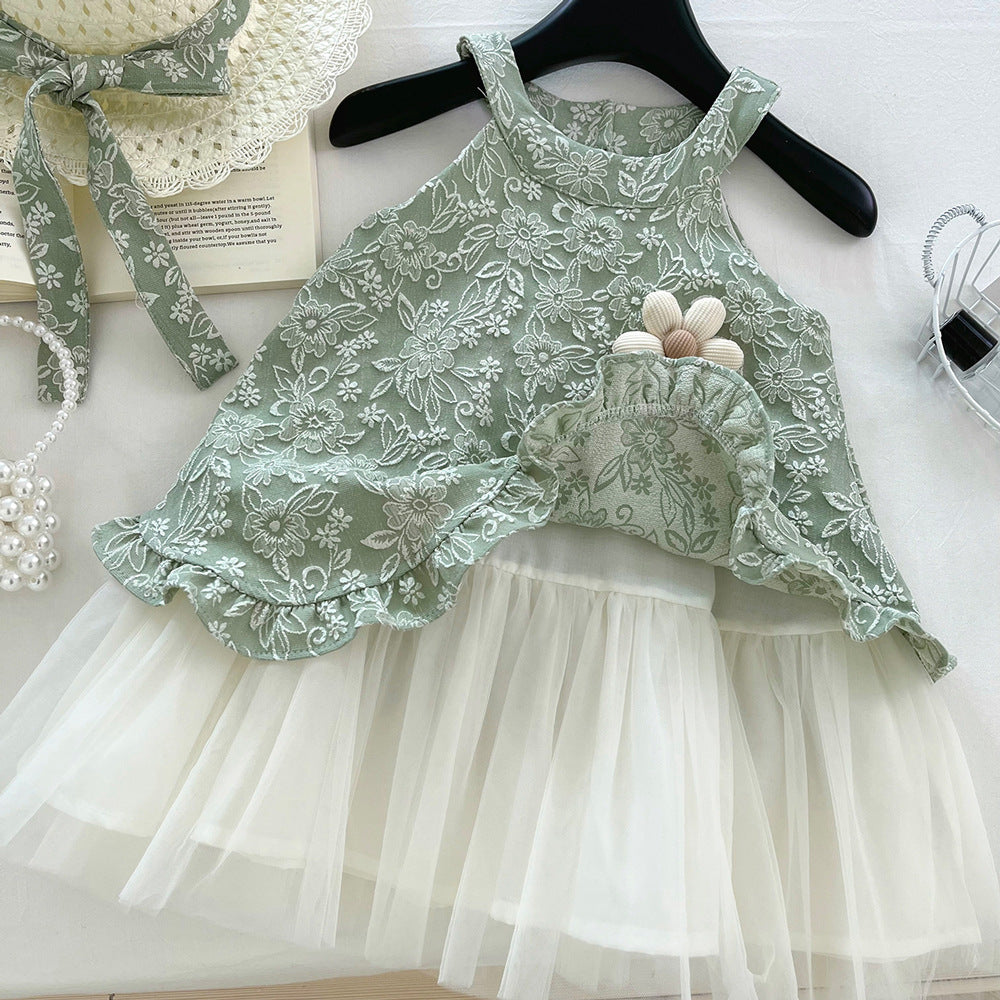 Girls' Sleeveless Mesh Princess Dress with Hat