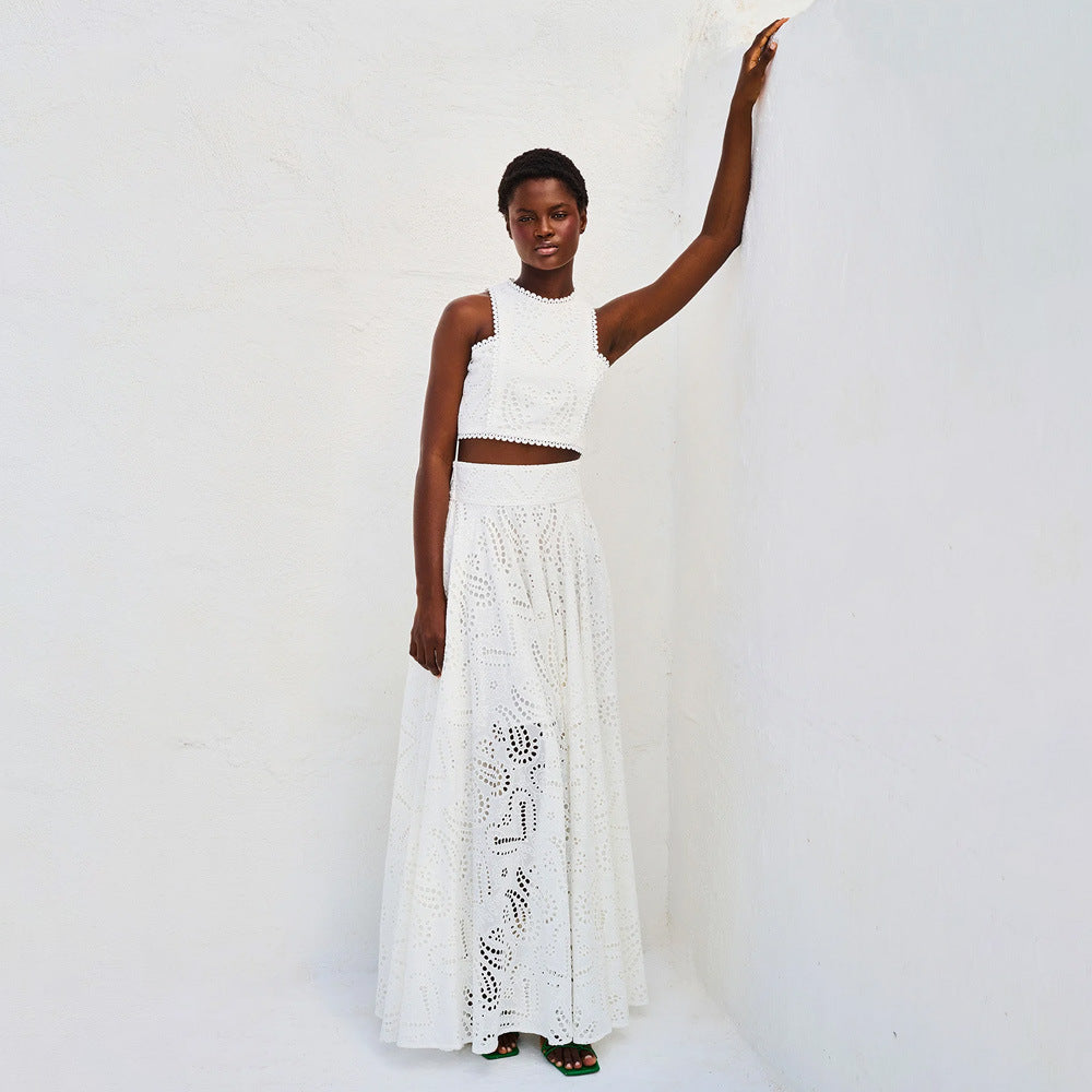 Elegant Sleeveless Lace Skirt Two-Piece Set