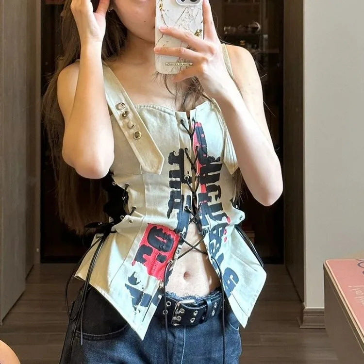 Adjustable Lace-Up Slim Fit Vest