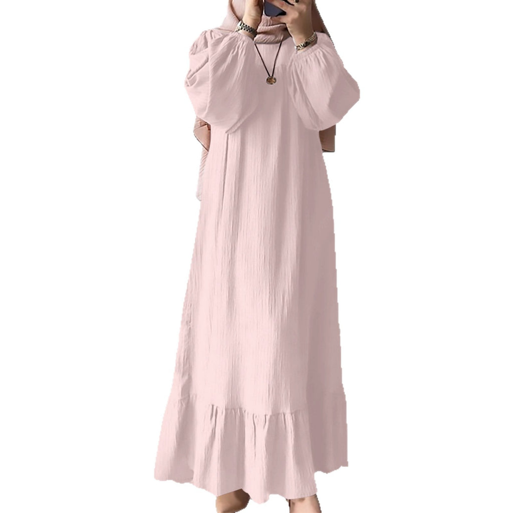Women's Long Robe Dress with Puff Sleeves