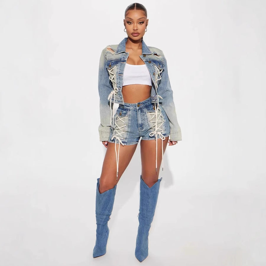 Drawstring Lace-up Shorts and Jacket
