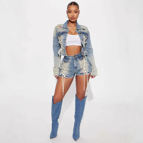 Drawstring Lace-up Shorts and Jacket