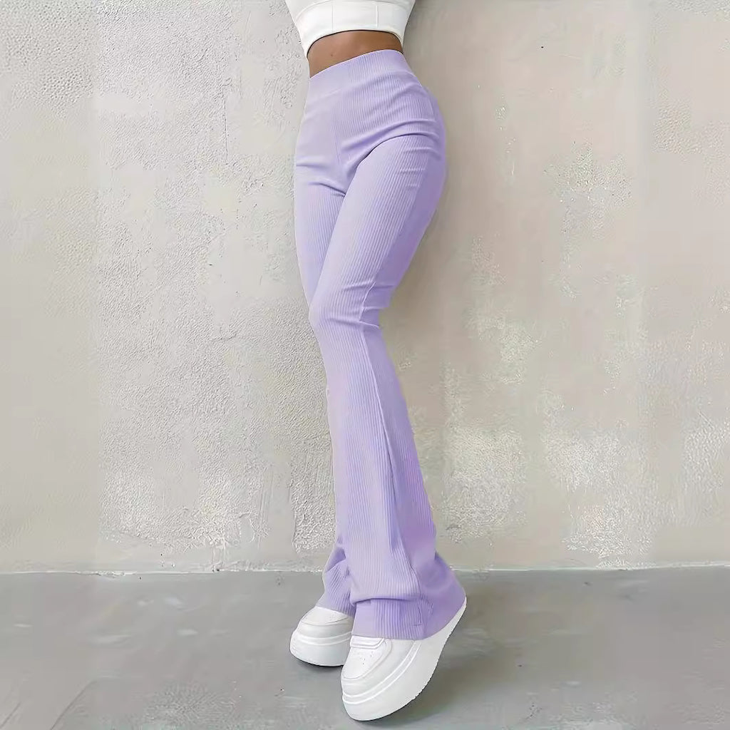 Solid color high waist fashion trousers