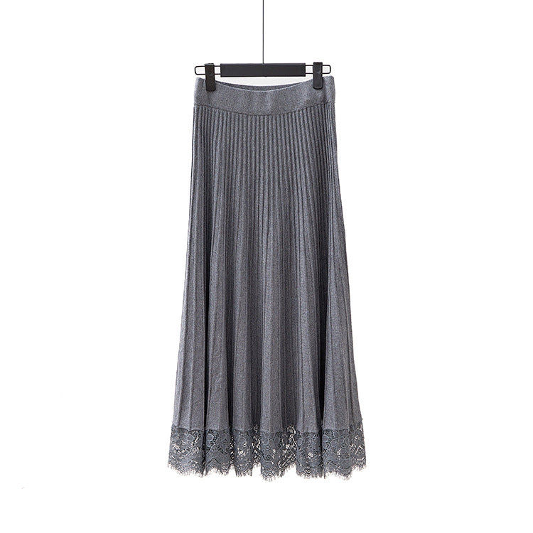 Women's Knitted Pleated Mid-Length Skirt