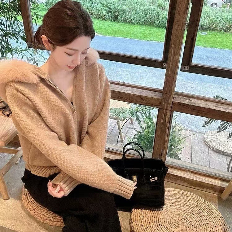 Hooded knitted cardigan coat