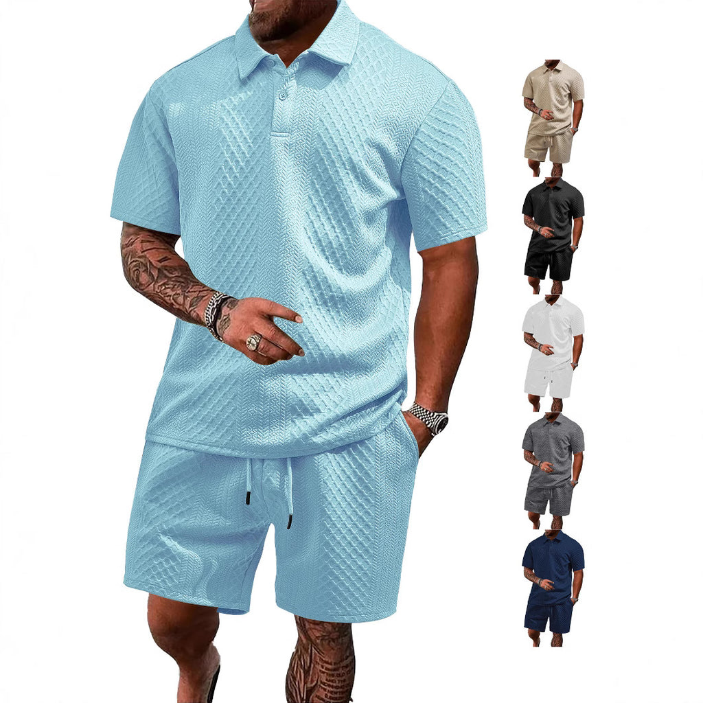 Jacquard fabric men's POLO shirt short-sleeved set