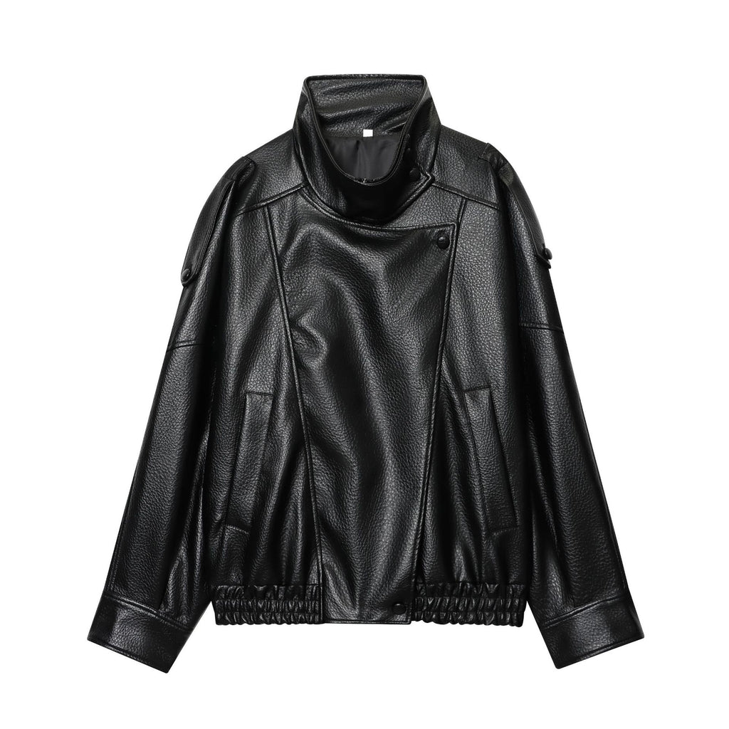 Versatile motorcycle loose leather jacket for women