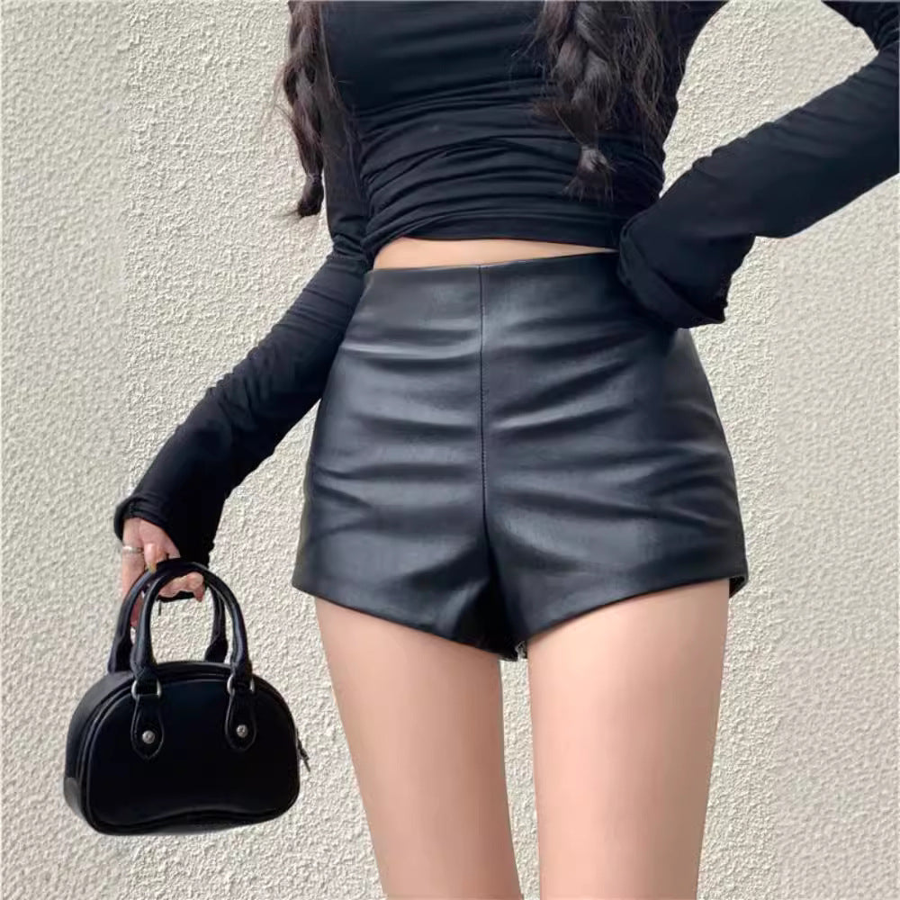 Slim-Fit High Waist PU Leather Shorts