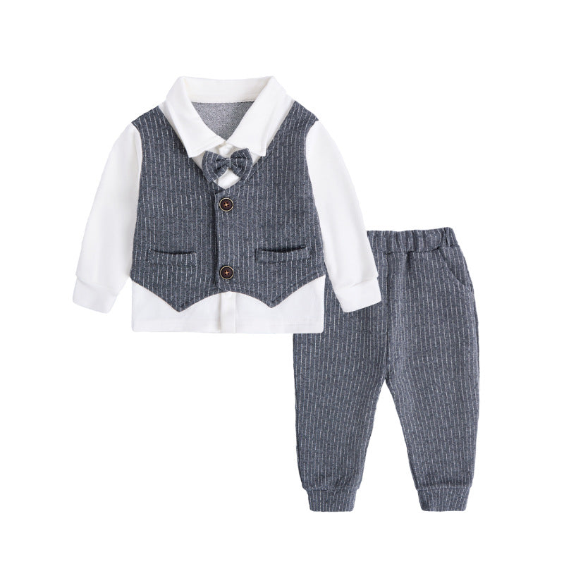 Boys' Formal Two-Piece Suit Cotton Shirt and Vest Set