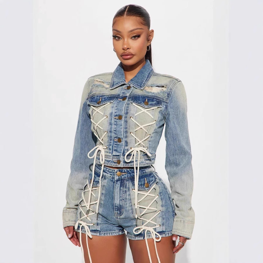 Drawstring Lace-up Shorts and Jacket