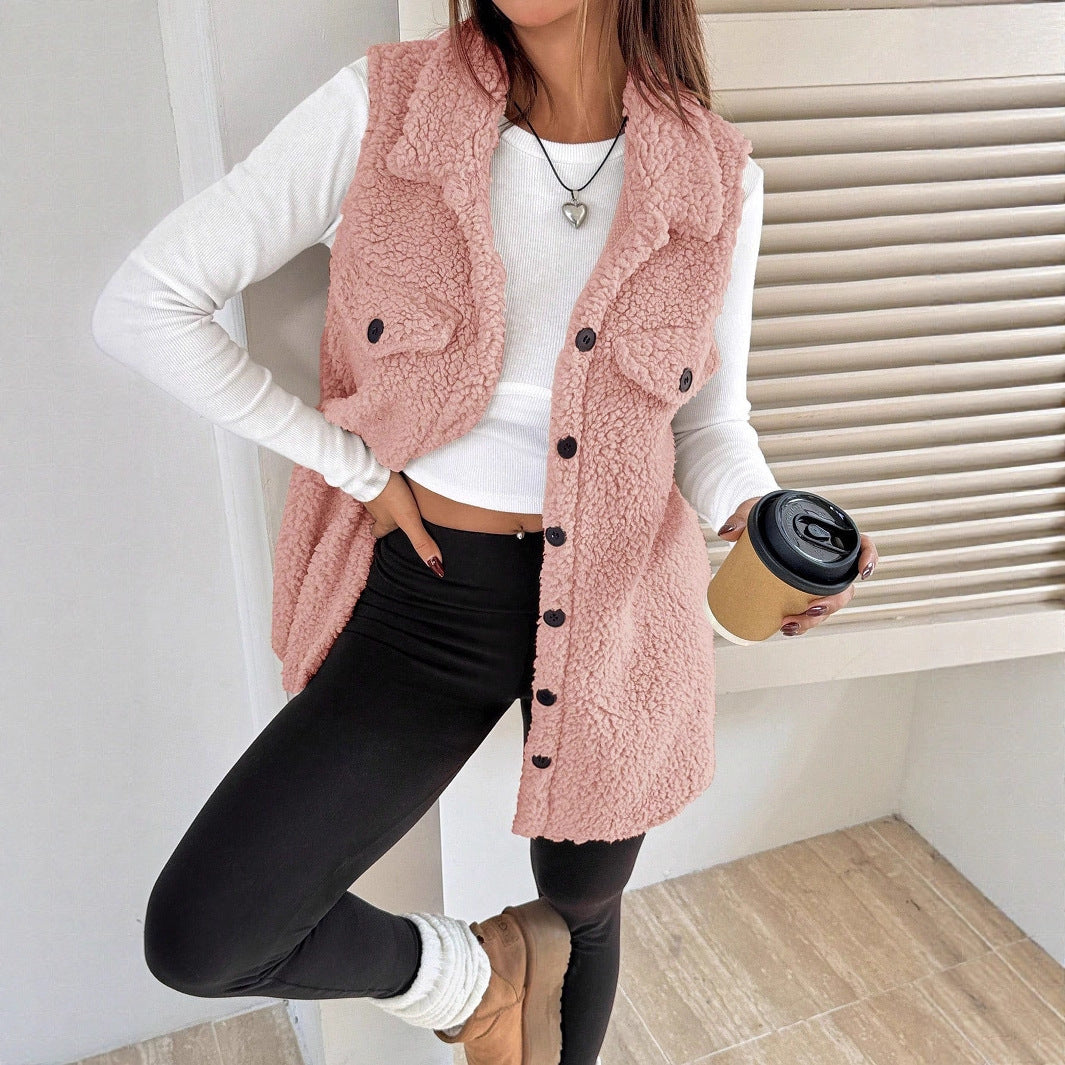 Women's Faux Lamb Wool Lapel Vest