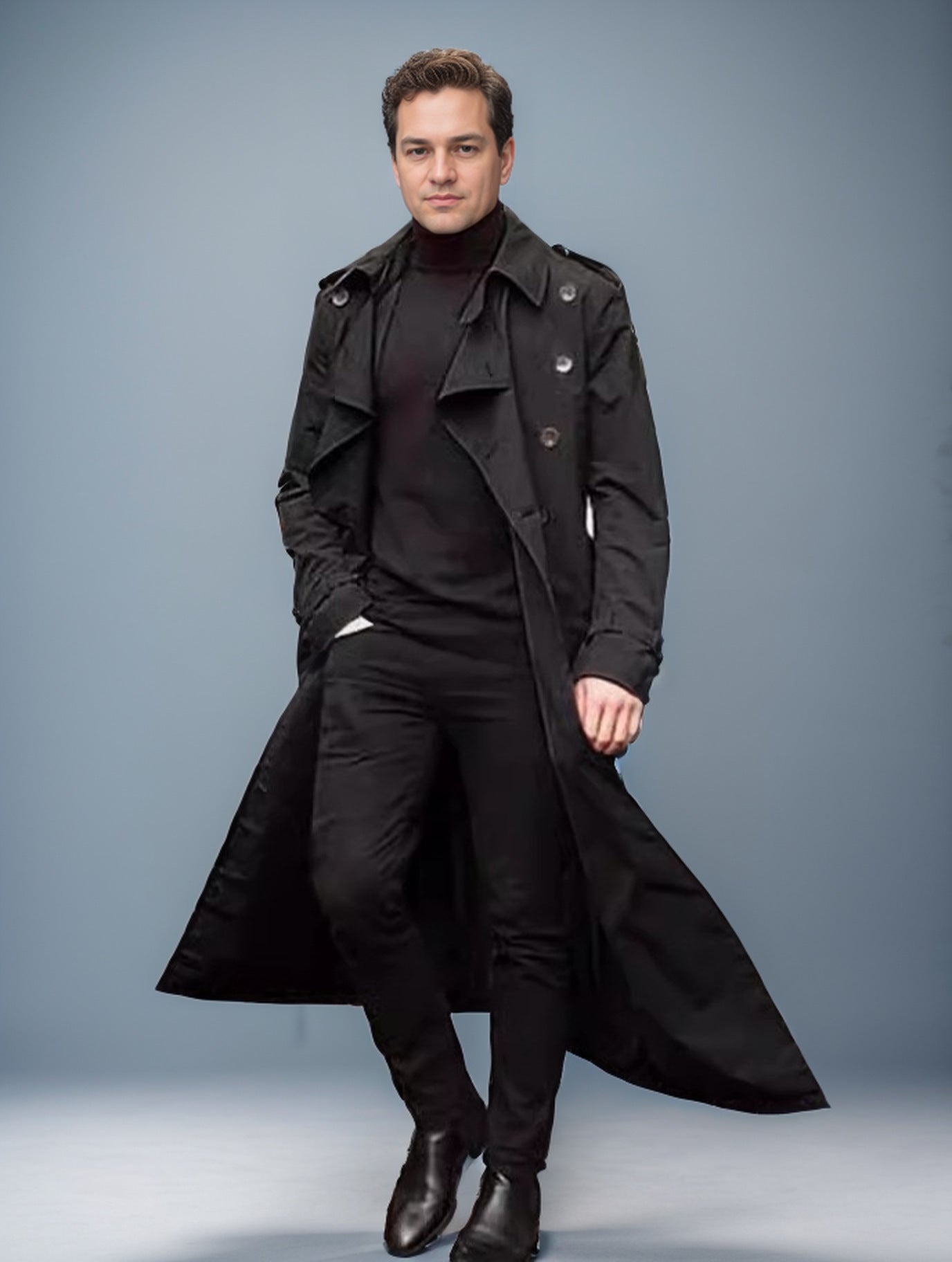 Extra Long Windbreaker Fashion Casual Men's Jacket