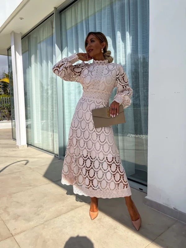 Sexy cutout long-sleeved stand-collar dress