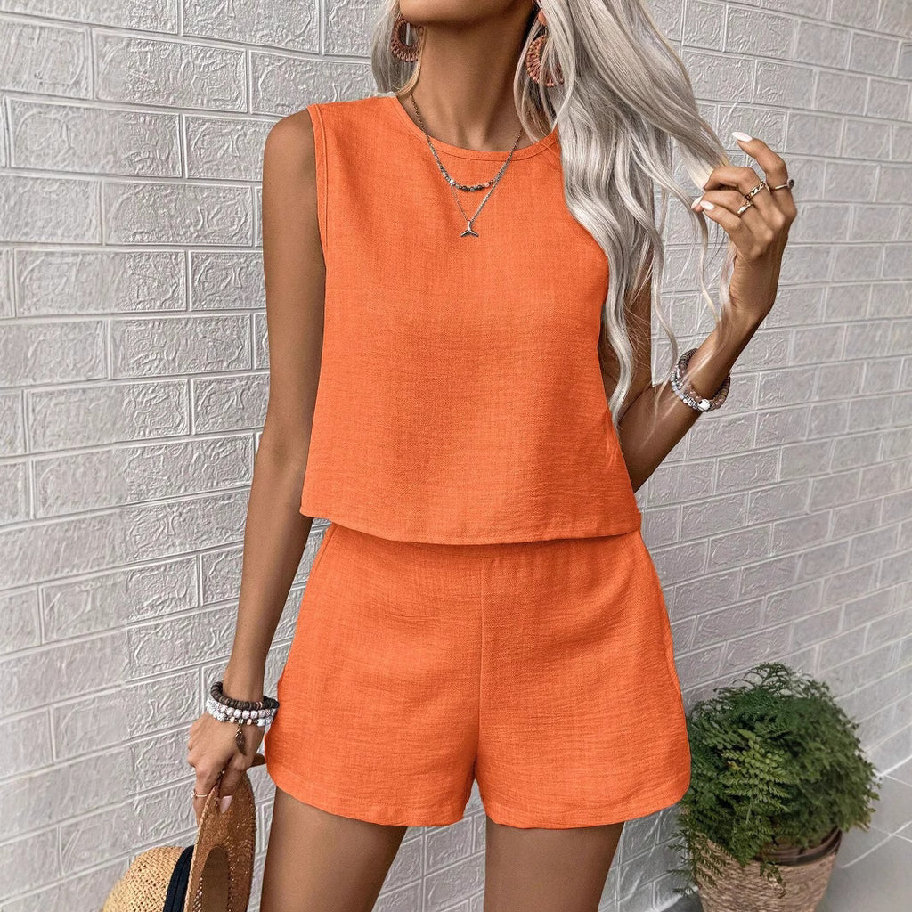 Women's sleeveless top and short skirt set