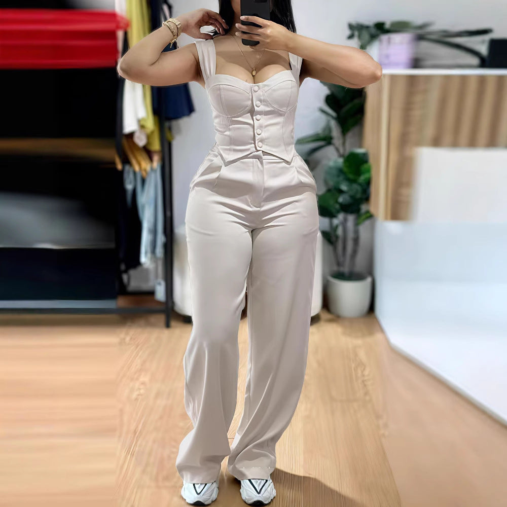 Thong tight-fitting tank top plus wide-leg pants set
