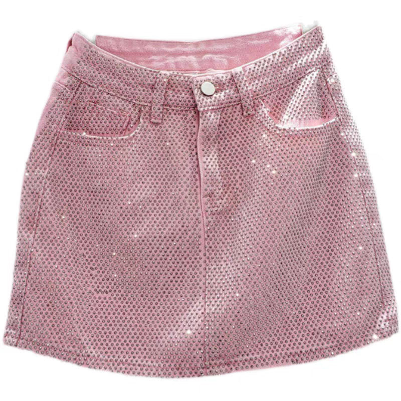 Heavyweight sequined denim half-length skirt