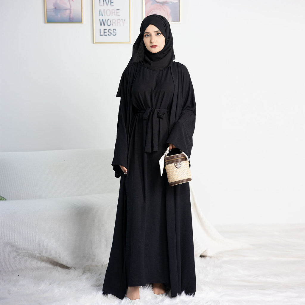 Long robe cardigan dress with two-piece inner layer